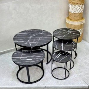 طقم اسكملات خشب وسط مدور رجل معدن درج متداخل 3 قطع