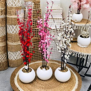 شجرة زينة زهرة الكرز الياباني ورد ملون طويل مع قوار كرة لون ابيض 130 سم