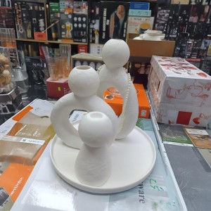 طقم تحف / مزهريات ابيض ملس مدور دونت باونتي بالقمة رأس مدور مع صينية بورسلان 3 قطع بوهيمي