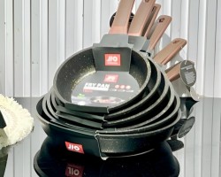 طقم قلايات جرانيت دبابة JIO ثقيل 6 قطع احجام 18-20-22-24-26-28  