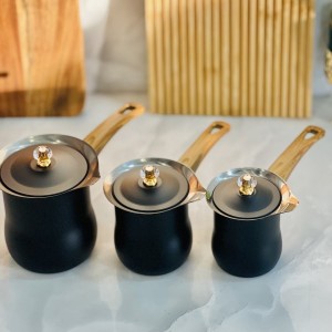 طقم  غلايات قهوة اسود فخم ثقيل يد عظم لون خشبي مع غطاء 3 قطع