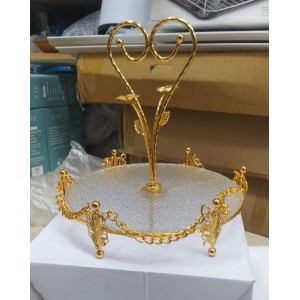 صينية تفضيل ذهبي بيوتر مع زجاج سترص اشكال ثقيل جداً 