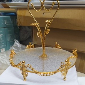 صينية تفضيل ذهبي بيوتر مع زجاج سترص اشكال ثقيل جداً 