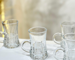 طقم/12 كاسات شاي زجاج سادة قاعدة محزز KX2231-B ZB44 طقم/12 كاسات شاي زجاج سادة قاعدة محزز KX2231-B ZB44