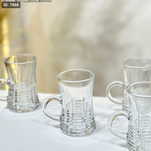 طقم/12 كاسات شاي زجاج سادة قاعدة محزز KX2231-B ZB44