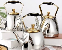 ابريق شاي 1 لتر ستانلس نيكل سلفر بغطاء ذهبي