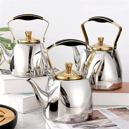 ابريق شاي 1 لتر ستانلس نيكل سلفر بغطاء ذهبي
