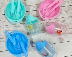 صحن بيبي بلاستيك مع مطرة ومعلقة L W D