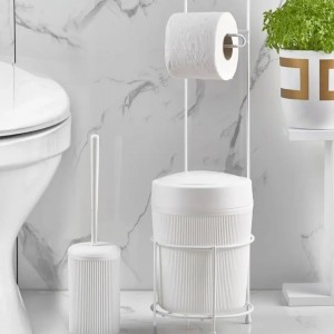 ستاند محارم المنيوم 390 مع سلة مهملات و فرشاة تنظيف لون ابيض