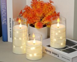 شمع الكتروني مع ضوء ليد وغطاء شفاف يعمل بالبطارية حجم وسط 12.5 سم