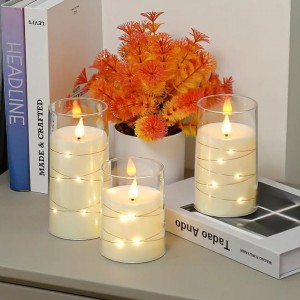 شمع الكتروني مع ضوء ليد وغطاء شفاف يعمل بالبطارية حجم وسط 12.5 سم