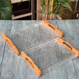 طقم صواني/2 اكريليك مستطيل مثلج وايدي خشب بايمو