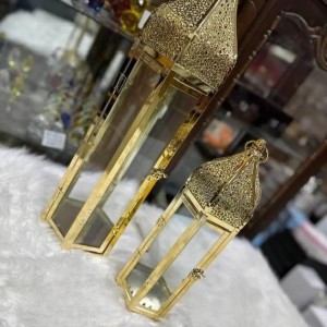 فوانيس رمضان الذهبية المميزة بتصميم مسجد القبة السداسية قطعتين 58 سم + 35 سم