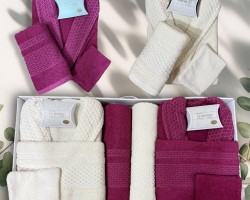 طقم برنص / روب حمام 10قطع قطن تركي ثقيل  