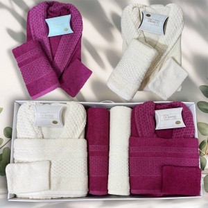 طقم برنص / روب حمام 10قطع قطن تركي ثقيل  