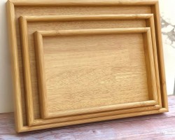 طقم صواني تقديم خشبية لون خشبي فاتح 