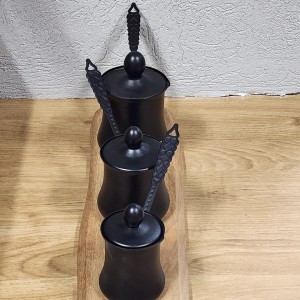 طقم غلايات اسود قهوة ثقيل يد حديد مع غطاء 3 قطع