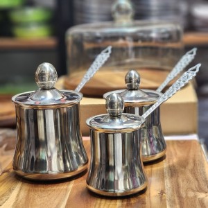 طقم غلايات فضي قهوة ثقيل يد حديد مع غطاء 3 قطع