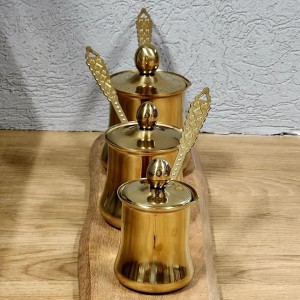 طقم غلايات ذهبي قهوة ثقيل يد حديد مع غطاء 3 قطع