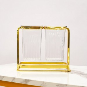 ستاند معالق مربع مجوز 2 عين اكريليك شفاف حيف ذهبي مع حمالة معدن YN6202G