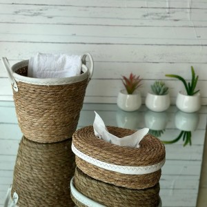 سلة مهملات مع علبة محارم قش هندي K7-16 