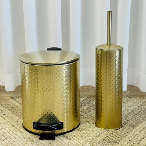طقم حمام هندي سلة مهملات مع فرشاة لون ذهبي YAK-G