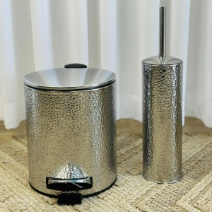 طقم حمام هندي سلة مهملات مع فرشاة لون فضي YAK-S