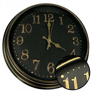 ساعة جدار مدور بلاستيك لون بني ارقام انجليزي ذهبية 50 سم حجم كبير