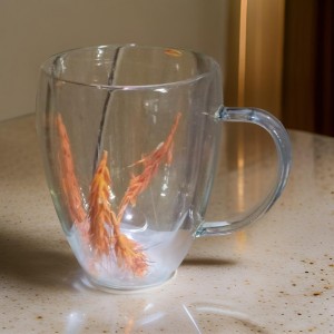 كاسة ماغ دبل جلاس بيد مع ورد مجفف ملون حجم وسط 