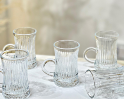 طقم/12 كاسات شاي زجاج سادة محزز ZB44 KX2231-D