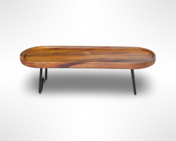 جاط فواكه مستطيل خشب طبيعي بيضاوي زان مجور بقاعدة حديد 15 × 45 سم