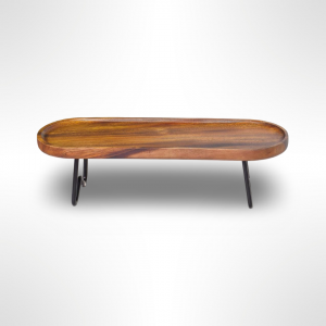 جاط فواكه مستطيل خشب طبيعي بيضاوي زان مجور بقاعدة حديد 15 × 45 سم