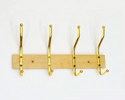 علاقة / علاقات ملابس قدح قاعدة من خشب بامبو مع خطافات معدن ذهبي  4 عين