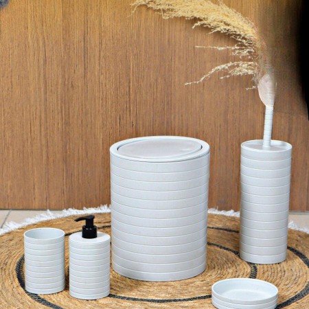 طقم حمام مدور 5 قطع بلاستك بيج - ابيض - اسود