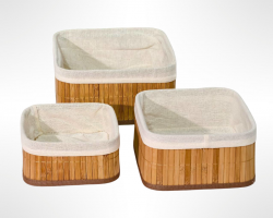طقم سلال ديكور مربع خشب بوص بامبو مع قماش 3 قطع