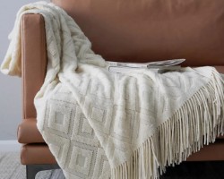 ثرو - شرشف كنب صوف معينات هندي ابيض  140 × 170 سم