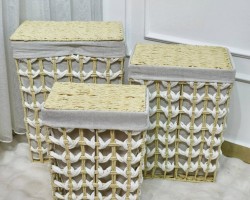 سلة غسيل مستطيل قش مجدول قماش مع غطا الحجم الصغير 40 × 30 × 20 سم