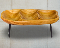 جاط تقديم فاكه - مكسرات - كاندي من الخشب الطبيعي مقسم مع رجلين قاعدة حديد لون اسود مقاس 37 × 22