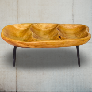 جاط تقديم فاكه - مكسرات - كاندي من الخشب الطبيعي مقسم مع رجلين قاعدة حديد لون اسود مقاس 37 × 22