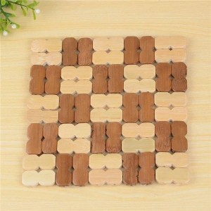طقم كوستر خشب دومينو مشبك مربعات بيج وبني للساخن 3 قطع