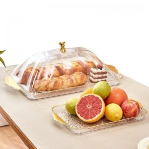 مضيفة M مستطيل اكريليك شفاف يد ذهبي مع غطاء شفاف يد خرزة ذهبية