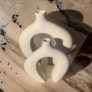 طقم تحف بوهيمي ابيض مزهريات جله قطعتين