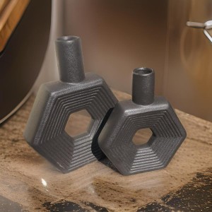 طقم فازات سيراميك قطعتين بوهيمي سداسي داخلية مستويات متعددة اسود