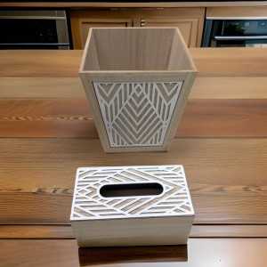 طقم سلة مع علبة محارم حفر CNC ابيض  M25-3