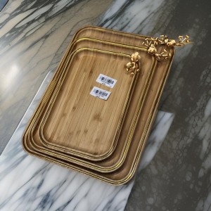 طقم صواني تقديم ضيافة خشب مع عظم لون ذهبي يد وردة 3 قطع
