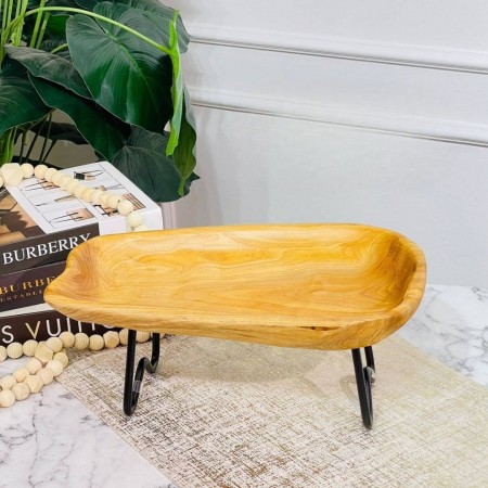 جاط تقديم / تفضيل فواكه خشب يدوي ثقيل مقاس 36 × 22 × 14 مع ستاند حديد