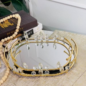 طقم صواني بيضاوي وجه مراة حيف كريستال بيونر ذهبي 2 قطعة