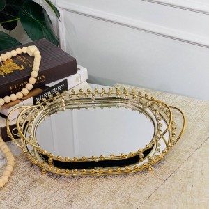 طقم/2 صواني بيضاوي وجه مراة حيف طابات ذهبي