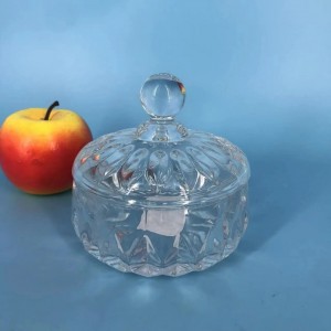 مضيفة كاندي / حلويات  - سكرية زجاج مضلع بغطاء وسط قطر 12 سم