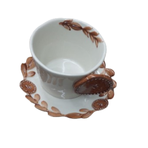 كاسة ماغ بورسلان ابيض مع صحن حيف ورقة AF74-31 كاسة ماغ بورسلان ابيض مع صحن حيف ورقة AF74-31